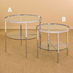 Round Chrome & Glass Display Tables