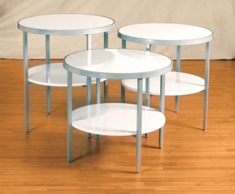 Round Display Tables – White Gloss